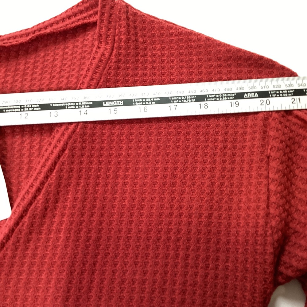 Inwech L NWT Red Waffle Knit Tie Front Button Down Long Sleeve Thermal Top Boho - Picture 7 of 7